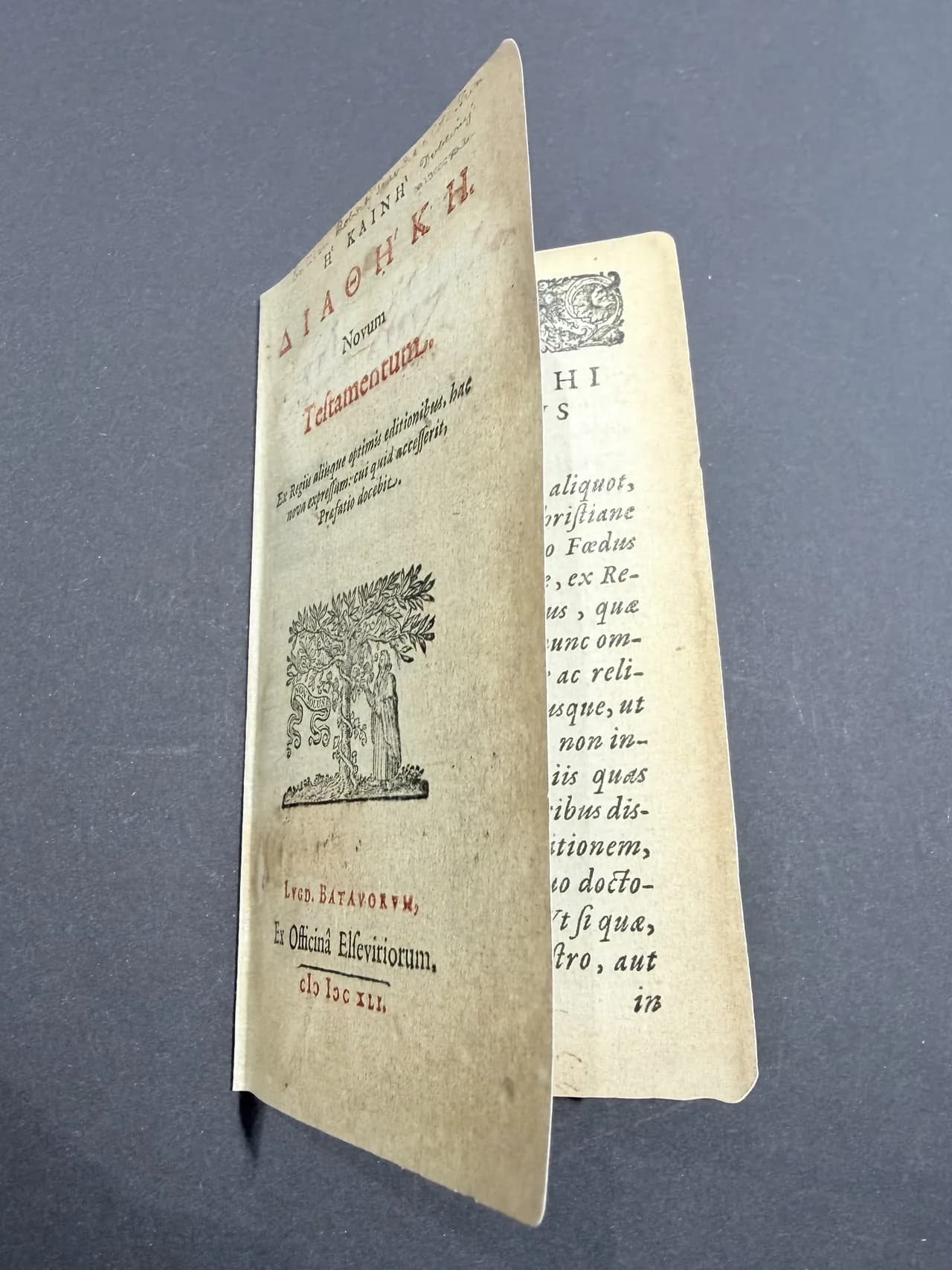 Karta tytułowa greckiego Nowego Testamentu z oficyny Elzewirów w Lejdzie, 1641.